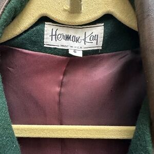 Herman Kay Green Wool Coat with Brown Collar
